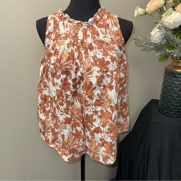 a.n.a Tops - ANA Floral Sleeveless Boho Blouse Ruffle Neck Lightweight Cotton